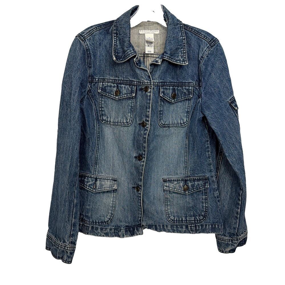 Vintage Crazy Horse Jacket Womens Medium Blue Denim Utility Pockets 90s